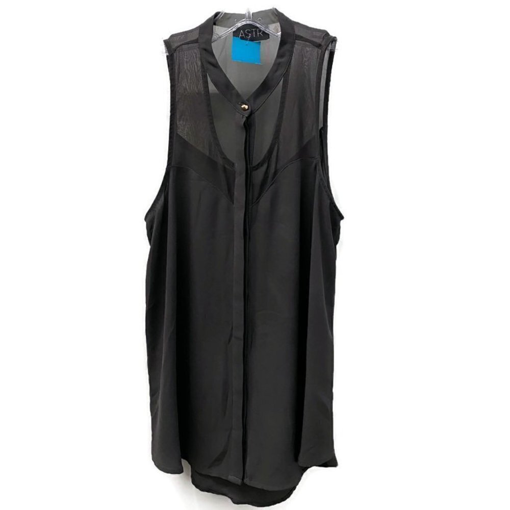 ASTR Gray Collar Sheer-Panel Tank Top